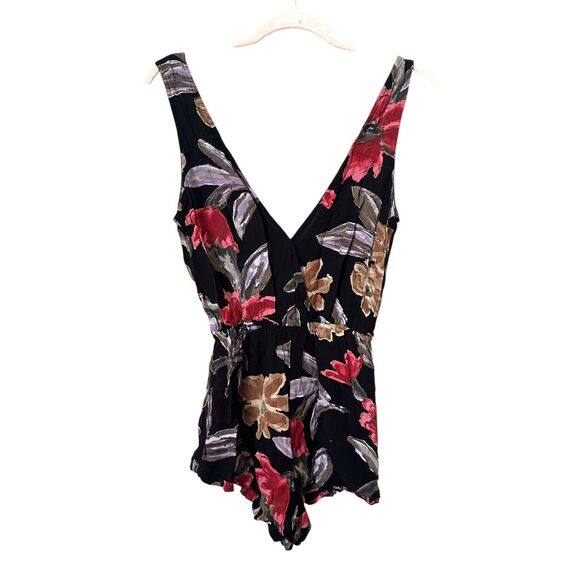 FREE PEOPLE Floral V-Neck Boho Romper Black Small - Picture 2 of 4